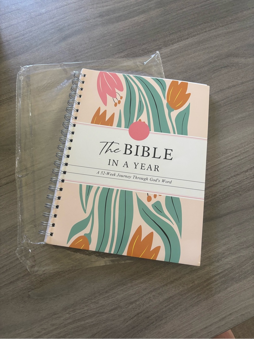 The Bible in a Year Spiral Notebook - Floral Cover (Peach, Green, Orange, Pink) - Picture 2 of 6